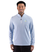 Southern University Jaguars Cutter & Buck Adapt Recycled Soft Knit Stripe Mens Big & Tall Quarter Zip Pullover Atlas Heather/White Front