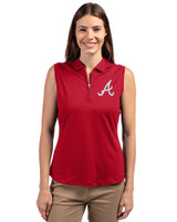 Atlanta Braves Cutter & Buck Forge Stretch Womens Sleeveless Polo Cardinal Red Front