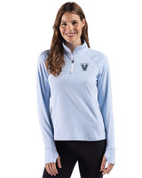 Villanova Wildcats Cutter & Buck Adapt Recycled Soft Knit Stripe Womens Quarter Zip Pullover Atlas Heather/White Front