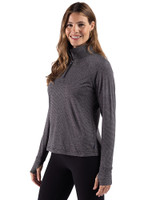 Memphis Tigers Cutter & Buck Adapt Recycled Soft Knit Stripe Womens Quarter Zip Pullover Black Heather Side