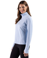Tulane Green Wave Cutter & Buck Adapt Recycled Soft Knit Stripe Womens Quarter Zip Pullover Atlas Heather/White Side