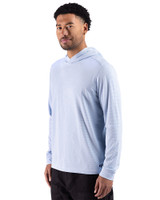 Spelman College Jaguars Cutter & Buck Adapt Recycled Soft Knit Stripe Mens Hooded Pullover Atlas Heather/White Side