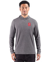 NC State Wolfpack Cutter & Buck Adapt Recycled Soft Knit Stripe Mens Hooded Pullover Black Heather Front