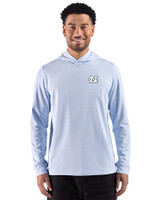 North Carolina Tar Heels Cutter & Buck Adapt Recycled Soft Knit Stripe Mens Big & Tall Hooded Pullover Atlas Heather/White Front