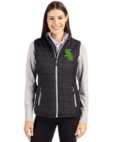 Chicago White Sox Cutter & Buck Rainier Recycled Insulated Puffer Womens Full Zip Vest Black Front
