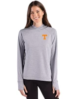Tennessee Volunteers Cutter & Buck Adapt Recycled Soft Knit Stripe Womens Hooded Pullover Black Heather/White Front