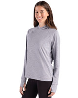 Umass Minutemen Cutter & Buck Adapt Recycled Soft Knit Stripe Womens Hooded Pullover Black Heather/White Side