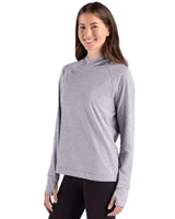 Washington State Cougars Cutter & Buck Adapt Recycled Soft Knit Stripe Womens Hooded Pullover Black Heather/White Side