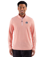 Auburn Tigers Cutter & Buck Adapt Recycled Soft Knit Stripe Mens Quarter Zip Pullover  College Orange Heather/White Front