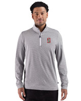 Stanford Cardinal - Cutter & Buck Adapt Recycled Soft Knit Stripe Mens Quarter Zip Pullover  Black Heather/White Front