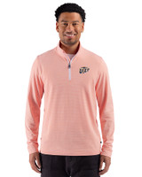 Texas El Paso Miners Cutter & Buck Adapt Recycled Soft Knit Stripe Mens Quarter Zip Pullover  College Orange Heather/White Front