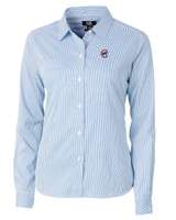 Chicago Cubs Cutter & Buck Versatech Pinstripe Stretch Womens Long Sleeve Dress Shirt Indigo Mannequin