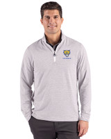 Fort Valley State Wildcats Cutter & Buck Adapt Recycled Soft Knit Stripe Mens Big & Tall Quarter Zip Pullover Polished Heather/White Front