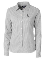 Chicago White Sox Cutter & Buck Versatech Pinstripe Stretch Womens Long Sleeve Dress Shirt Black Mannequin
