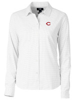 Cincinnati Reds Cutter & Buck Versatech Tattersall Stretch Womens Long Sleeve Dress Shirt Charcoal Mannequin