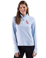 Ole Miss Rebels Cutter & Buck Adapt Recycled Soft Knit Stripe Womens Quarter Zip Pullover Atlas Heather/White Front