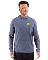 Michigan Wolverines Cutter & Buck Adapt Recycled Soft Knit Stripe Mens Big & Tall Hooded Pullover Navy Blue Heather Front