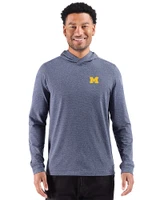 Michigan Wolverines Cutter & Buck Adapt Recycled Soft Knit Stripe Mens Big & Tall Hooded Pullover Navy Blue Heather Front