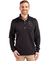 Chicago White Sox Cutter & Buck Traverse Stretch Eco Quarter Zip Mens Pullover Black Front
