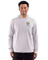 Fort Valley State Wildcats Cutter & Buck Adapt Recycled Soft Knit Stripe Mens Big & Tall Hooded Pullover Polished Heather/White Front