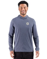 Georgetown Hoyas Cutter & Buck Adapt Recycled Soft Knit Stripe Mens Big & Tall Hooded Pullover Navy Blue Heather Front