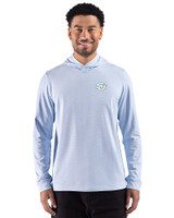 Southern University Jaguars Cutter & Buck Adapt Recycled Soft Knit Stripe Mens Big & Tall Hooded Pullover Atlas Heather/White Front