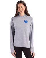 Kentucky Wildcats Cutter & Buck Adapt Recycled Soft Knit Stripe Womens Hooded Pullover Black Heather/White Front