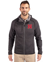 Nebraska Cornhuskers Cutter & Buck Mainsail Sweater-Knit Mens Full Zip Hooded Jacket Charcoal Heather Front