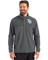 Tampa Bay Rays Cutter & Buck Woodland Recycled Fleece Mens Snap Pullover Elemental Grey Front