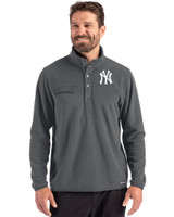 New York Yankees Cutter & Buck Woodland Recycled Fleece Mens Snap Pullover Elemental Grey Front