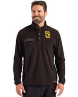 San Diego Padres Cutter & Buck Woodland Recycled Fleece Mens Snap Pullover Black Front