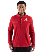 Atlanta Braves Cutter & Buck Woodland Recycled Fleece Mens Snap Pullover Cardinal Red Front