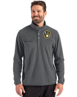 Milwaukee Brewers Cutter & Buck Woodland Recycled Fleece Mens Snap Pullover Elemental Grey Front