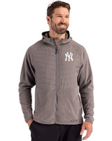 New York Yankees Cutter & Buck Woodland Epic Versatility Recycled Insulated Fleece Mens Full Zip Jacket Elemental Grey Front