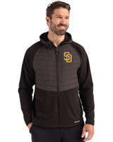 San Diego Padres Cutter & Buck Woodland Epic Versatility Recycled Insulated Fleece Mens Full Zip Jacket Black Front