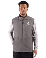 Atlanta Braves Cutter & Buck Woodland Epic Versatility Recycled Insulated Hybrid Fleece Mens Full Zip Vest Elemental Grey Front