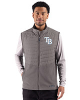 Tampa Bay Rays Cutter & Buck Woodland Epic Versatility Recycled Insulated Hybrid Fleece Mens Full Zip Vest Elemental Grey Front