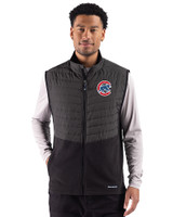 Chicago Cubs Cutter & Buck Woodland Epic Versatility Recycled Insulated Hybrid Fleece Mens Full Zip Vest Black Front
