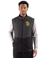 San Diego Padres Cutter & Buck Woodland Epic Versatility Recycled Insulated Hybrid Fleece Mens Full Zip Vest Black Front