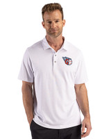 Cleveland Guardians Cutter & Buck Virtue Recycled Hex Print Featherlight Pique Mens Polo Polished Medium Gray Front