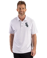 Chicago White Sox Cutter & Buck Virtue Recycled Hex Print Featherlight Pique Mens Polo Black Front