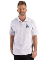 Los Angeles Dodgers Cutter & Buck Virtue Recycled Hex Print Featherlight Pique Mens Polo Black Front