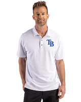 Tampa Bay Rays Cutter & Buck Virtue Recycled Hex Print Featherlight Pique Mens Big & Tall Polo Atlas Light Blue Front