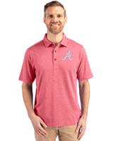 Atlanta Braves Cutter & Buck Forge Heathered Stretch Mens Polo Cardinal Red Heather Front
