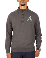 Atlanta Braves Cutter & Buck Saturday Cotton Blend Mens Mock Pullover Sweatshirt Charcoal Heather Front