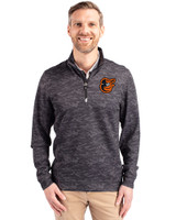 Baltimore Orioles Cutter & Buck Traverse Stretch Eco Camo Print Quarter Zip Mens Pullover Black Front