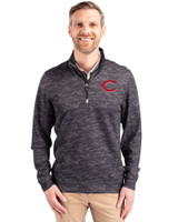 Cincinnati Reds Cutter & Buck Traverse Stretch Eco Camo Print Quarter Zip Mens Pullover Black Front