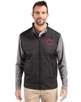 Cincinnati Reds Cutter & Buck Stealth Hybrid Quilted Mens Full Zip Windbreaker Jacket Black Front
