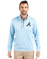 Atlanta Braves Cutter & Buck Stealth Heathered Quarter Zip Mens Pullover Atlas Light Blue Front