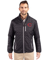 Cincinnati Reds Cutter & Buck Rainier PrimaLoft® Mens Eco Insulated Full Zip Puffer Jacket Black Front